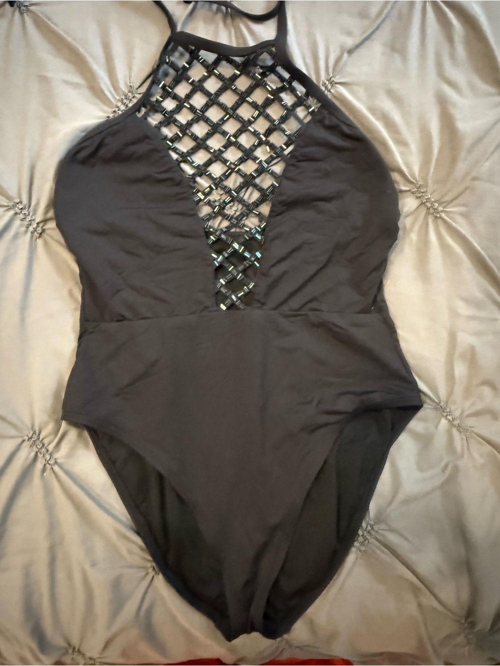 Classic Black Womens One-Piece Swimsuit with Lattice Front